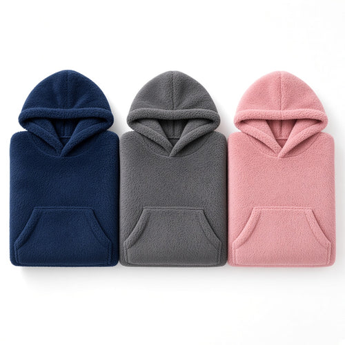 Sherpa wearable blanket hoodies in navy blue, dark gray and pink